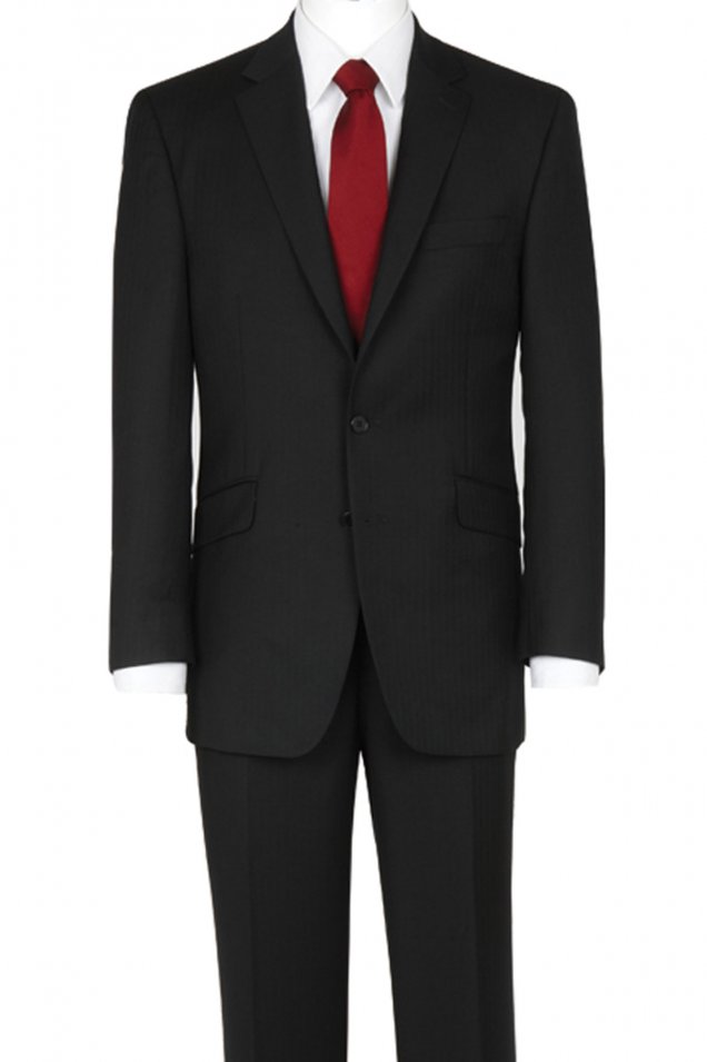 The Label Plain Black Herringbone Suit
