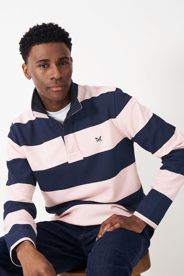 Crew Clothing Mens Padstow Pique Sweatshirt in Rose Heritage Navy Blue