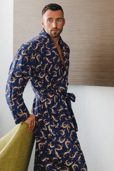 Silksilky Contrast Piping Men's Silk Robes Long Sleeve Silk Nightwear –  UK-SILKSILKY