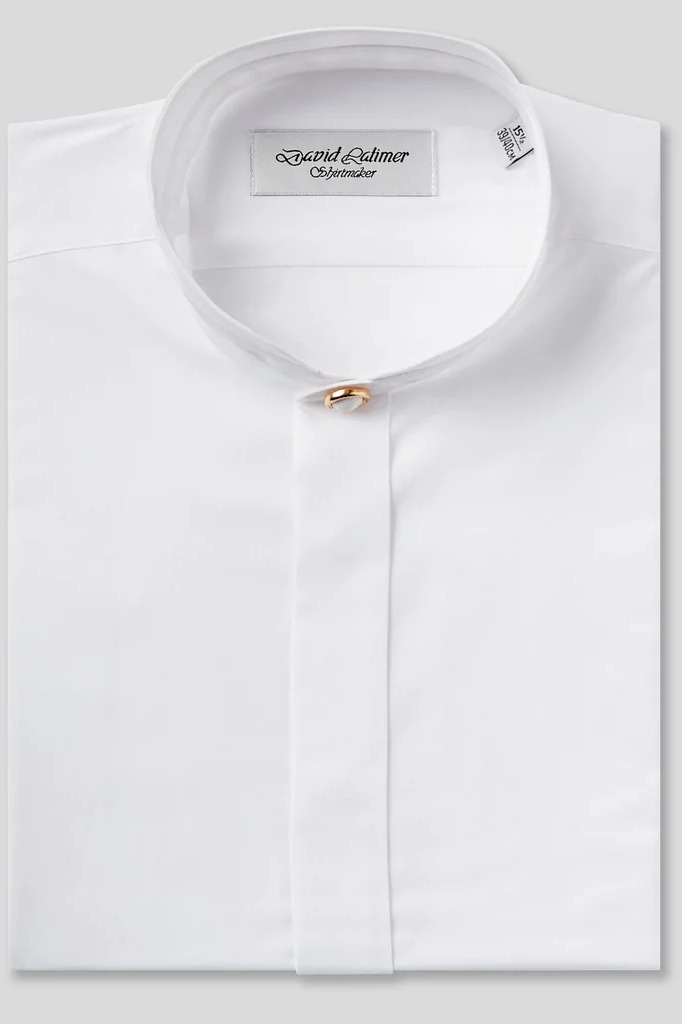 white no collar dress shirt