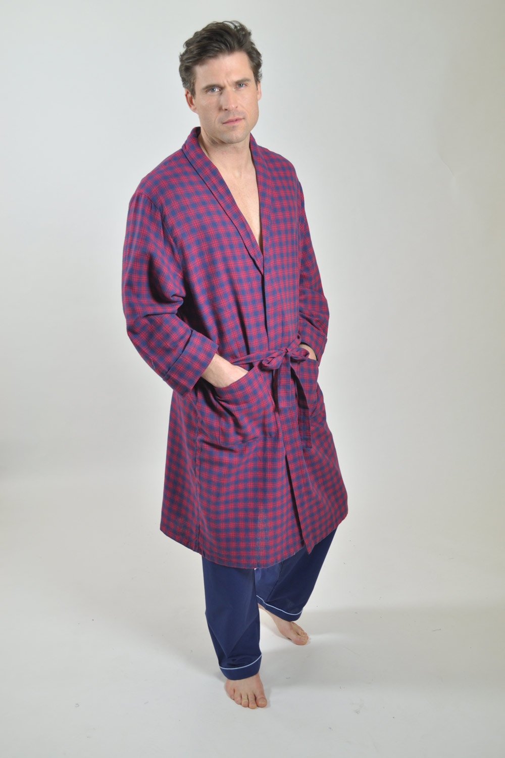 red check dressing gown