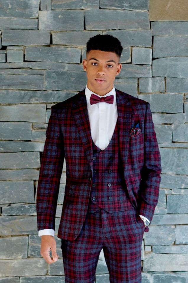 Red tartan suit jacket