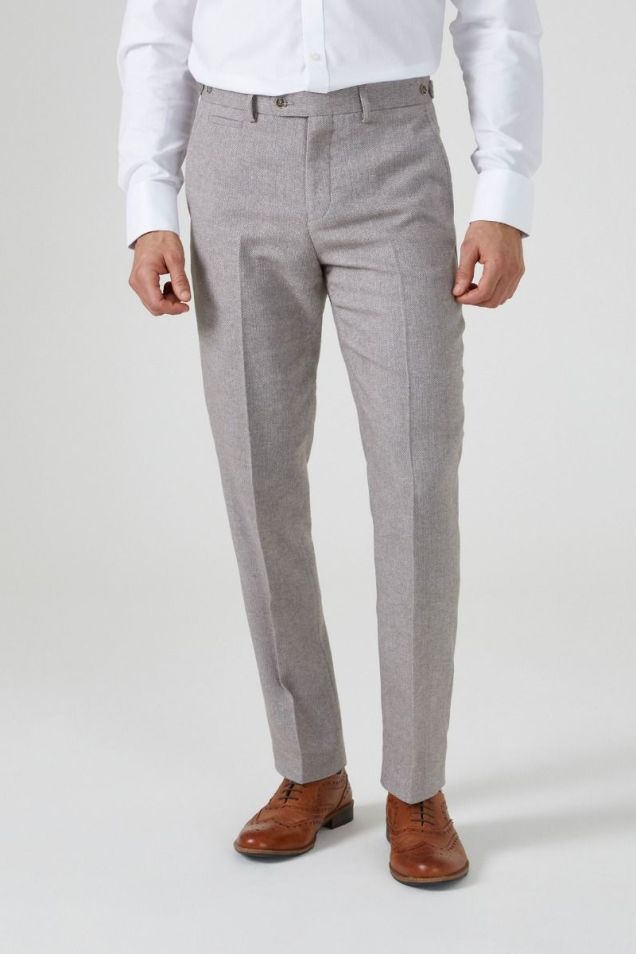 Grey Melange Aop Checked Tapered Trousers