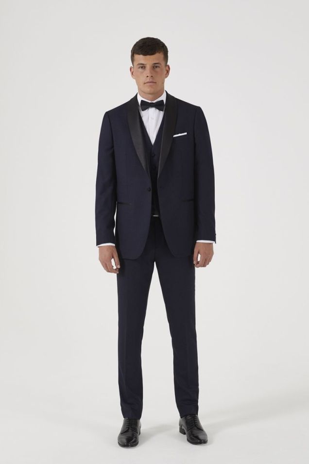 Bojoni Astoria Slim Fit Self-Patterned Pointed Indigo Suit | BOJONI