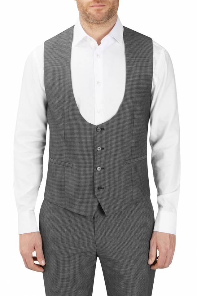Orte Grey Black Textured Suit Scoop Waistcoat