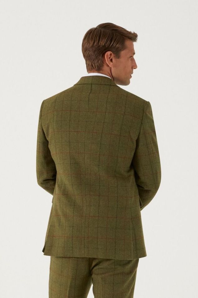 Oswin Suit Tailored Jacket Green Red Herringbone Check