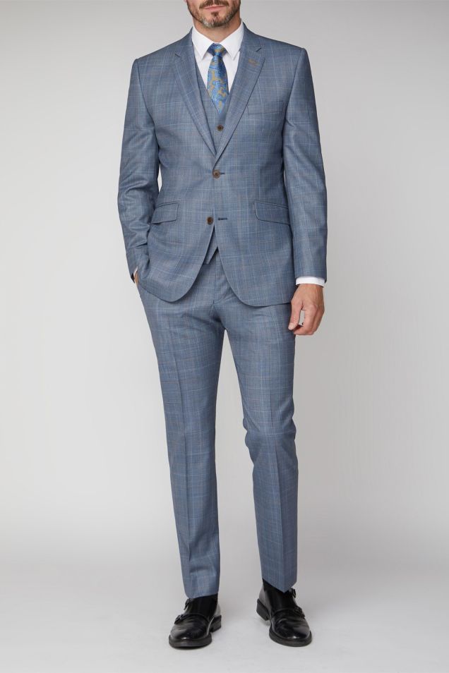 Sky blue check coat pant discount