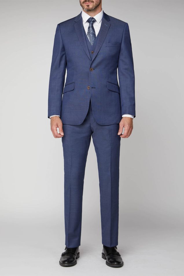 Regular Fit Navy Plain Pindot Suit