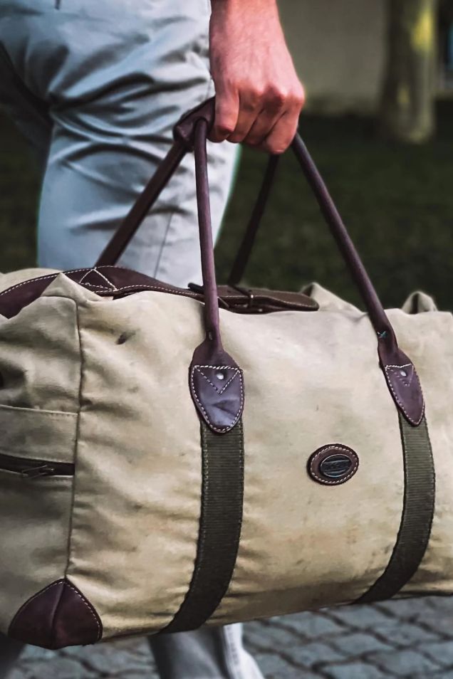 1 Rated Men's Weekend Bag - Leather and Canvas Duffel Bag