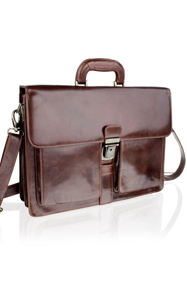 Soft Leather Satchel Briefcase with Front Pockets