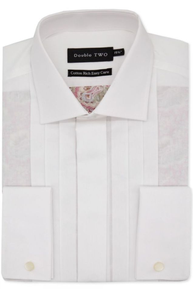 White Persian Print Stitch Pleated Dress Shirt White Persian Print Stitch Pleated Dress Shirt
