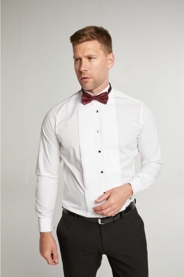 Wing Collar Pleated Dress Shirt