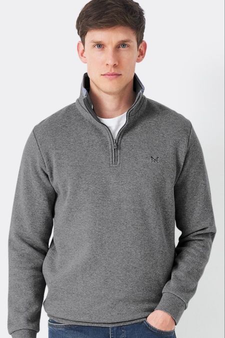 Crew Clothing Mens Classic Half Zip Sweatshirt IN MARL GREY