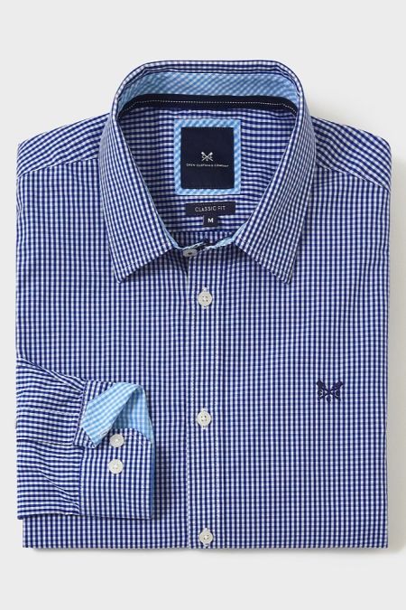 Crew Clothing Mens Long Sleeve Cotton Classic Micro Gingham Shirt ULTRAMARINE