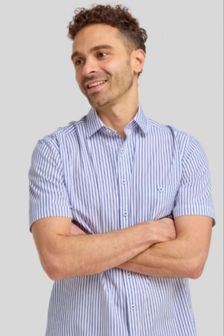 DOUBLE TWO BLUE DOUBLE STRIPED SHORT SLEEVE CASUAL SHIRT