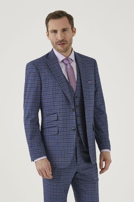 Enzo Tailored Suit Jacket Blue/Navy Check