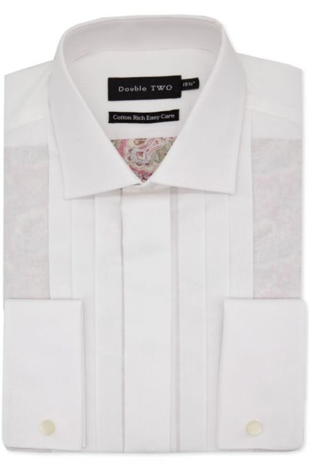 White Persian Print Stitch Pleated Dress Shirt